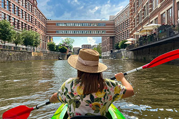Woman in Kayak on river in Leipzig