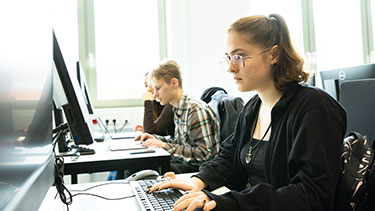 Female student working on computer