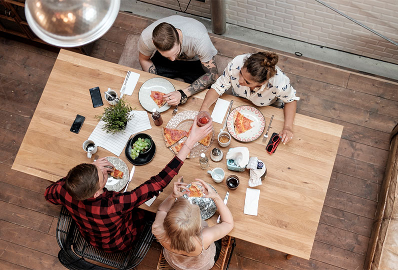 Students eating in the cafeteria