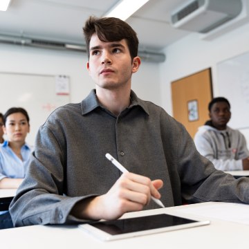 Lancaster Leipzig Management student sat in a classroom